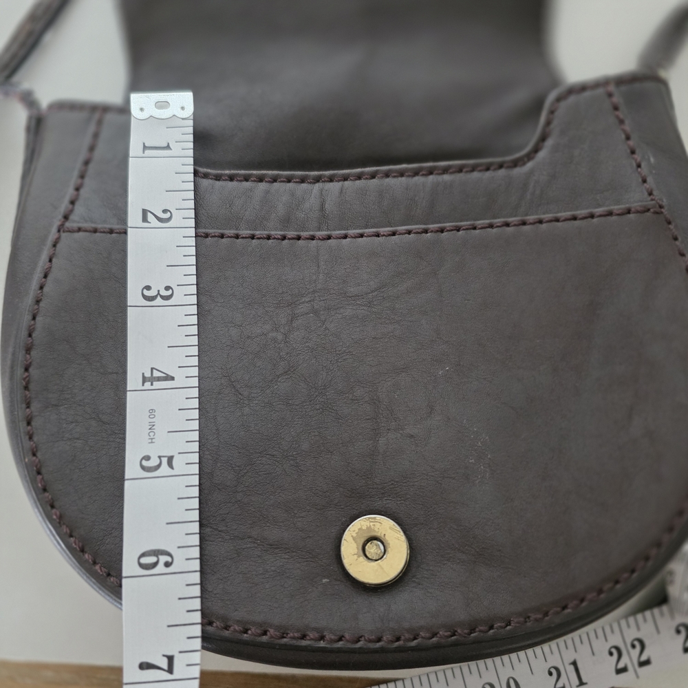Minimal Dark Brown Leather Crossbody Saddle Bag - Pockets, Adjustable - Picture 13 of 14